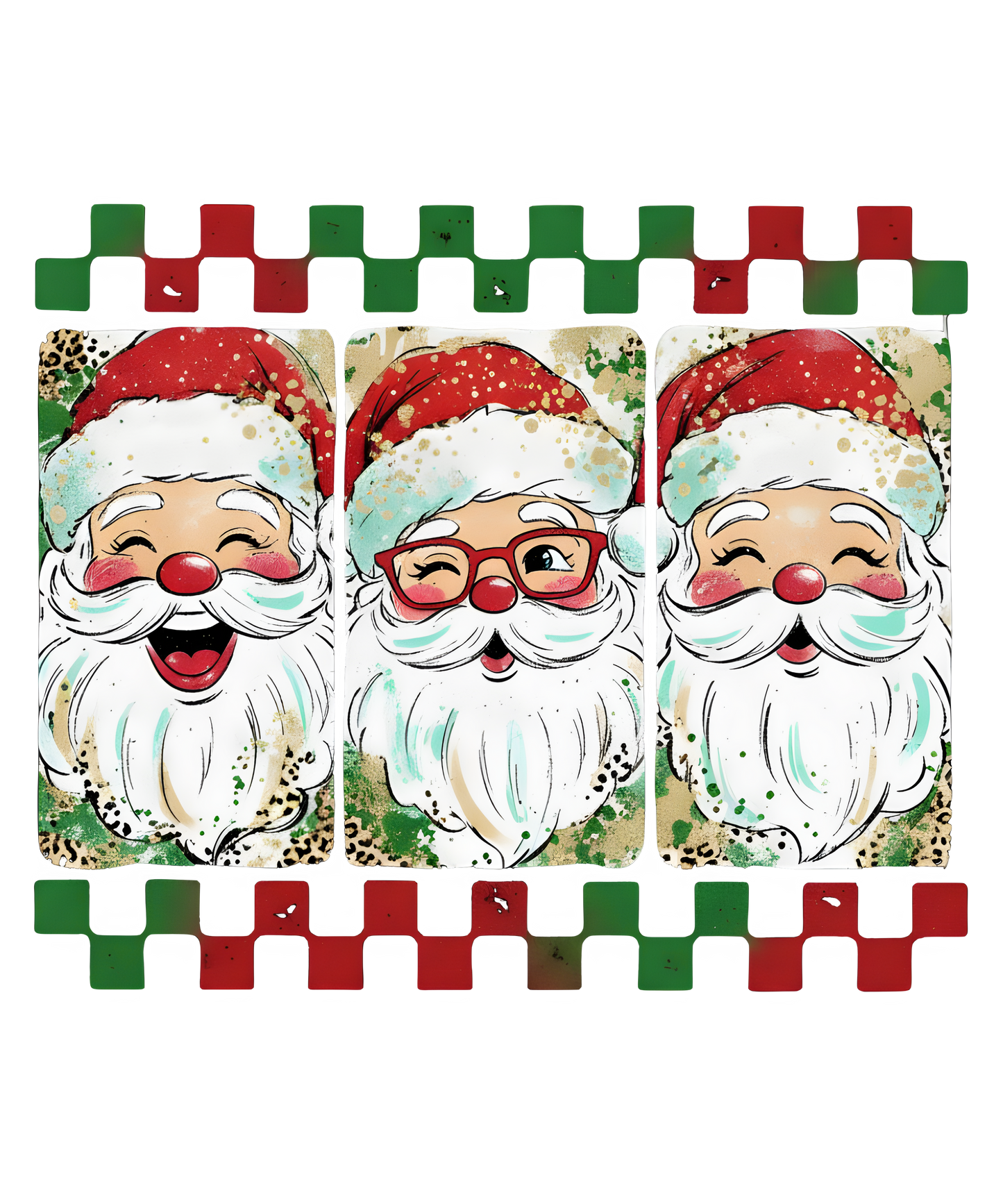 Preppy Hand Painted Santa Faces_Checkered_DTF Transfers